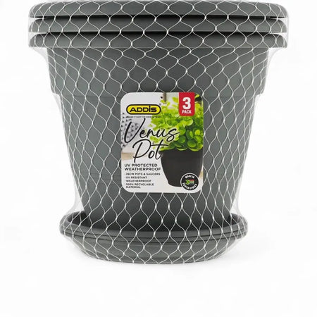 Venus 26cm X 3 Plant Pot & Saucer Dark Grey
