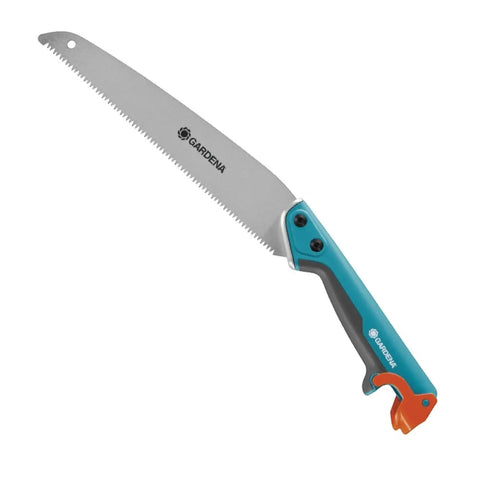 Gardena combisystem saw with turquoise handle and orange release hook