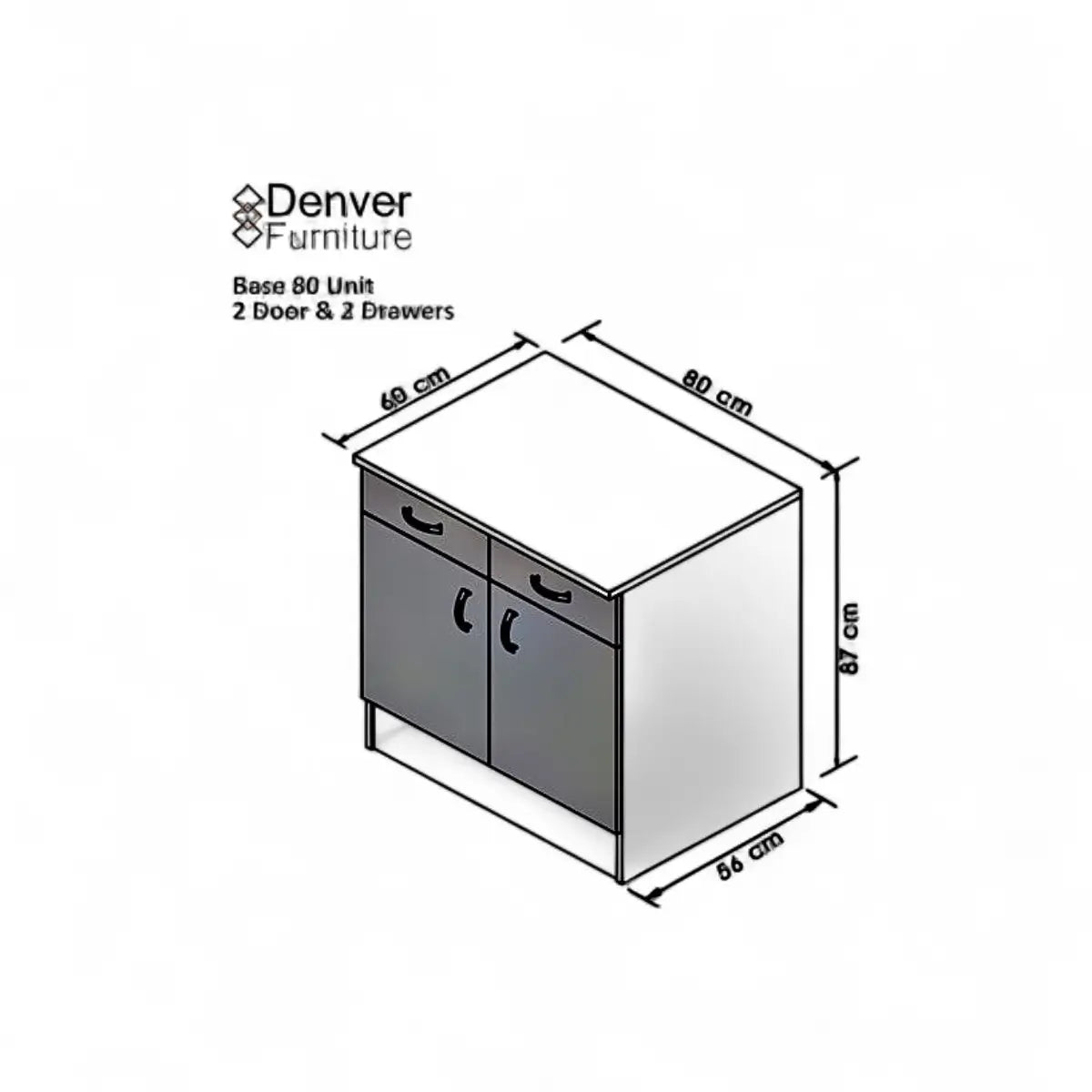 Modular Standard 800mm Base Cabinet - 2 Drawer 2 Door Vermont Slate