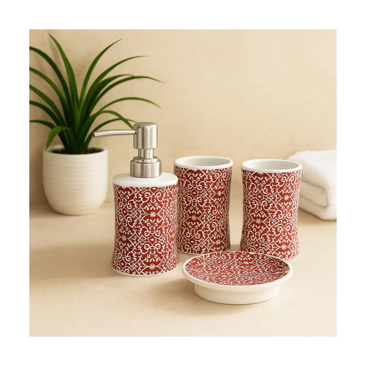 Four piece bathroom accessory set