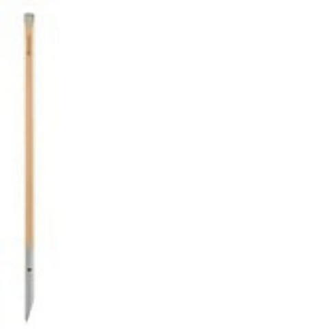 long wooden handle with stainless steel tip standing upright