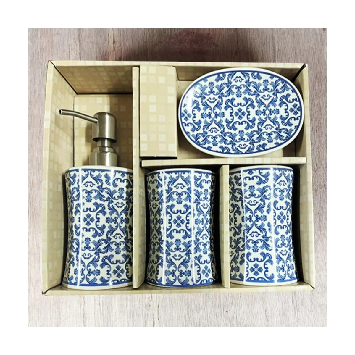 Four piece bathroom accessory set