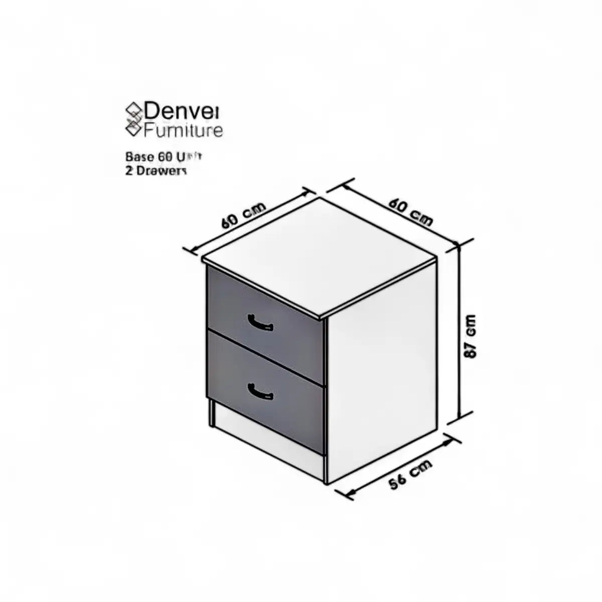 Modular Standard Base Cabinet 600mm - 2 Drawer White