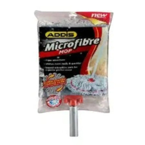 Addis microfibre mop in packaging with red head and silver handle