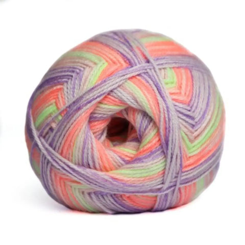 ball of pastel multicolored wool yarn wound into a neat skein