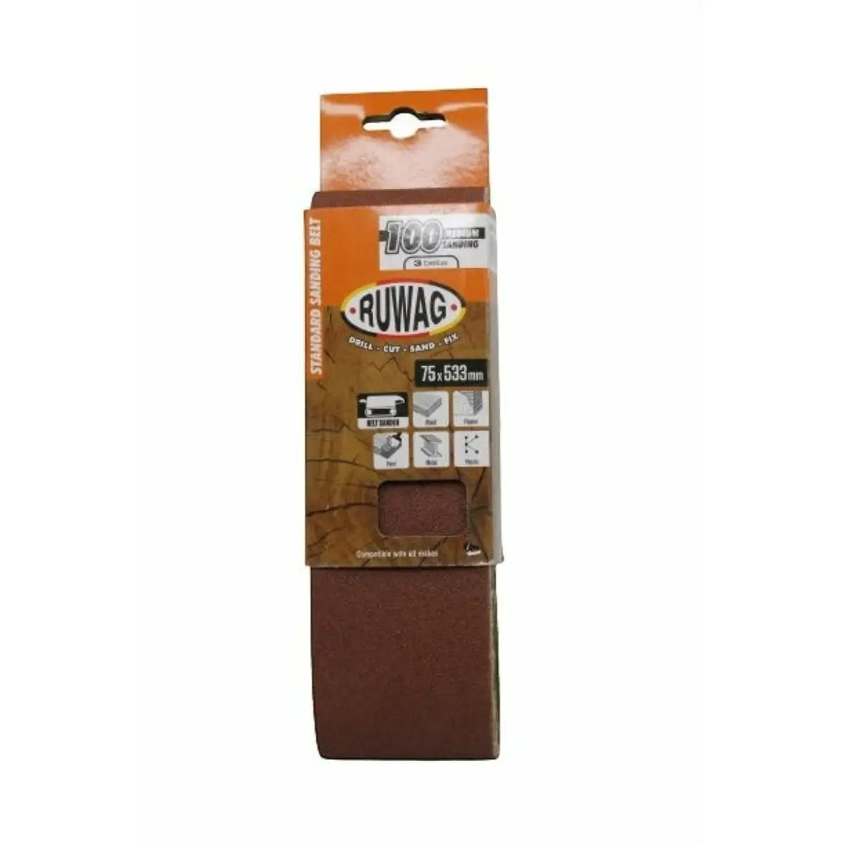 Ruwag Standard Sanding Belt 75x533mm 100 grit (3 Belts) - Al's Hardware