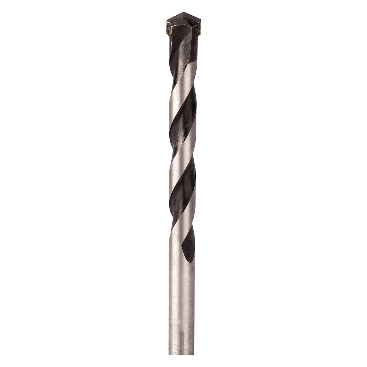 Long industrial concrete drill bit, silver and black, designed for heavy-duty drilling tasks in masonry.