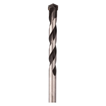 Long industrial concrete drill bit, silver and black, designed for heavy-duty drilling tasks in masonry.