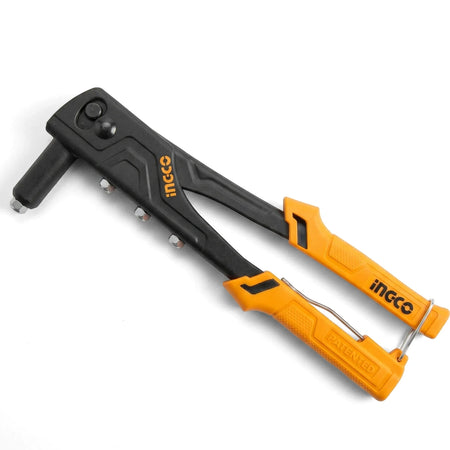 270mm Ingco hand riveter, black and orange, for fastening rivets in various materials.