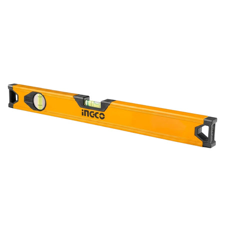 Orange and black Ingco 40cm aluminium spirit level for precise measurement in construction and DIY projects.