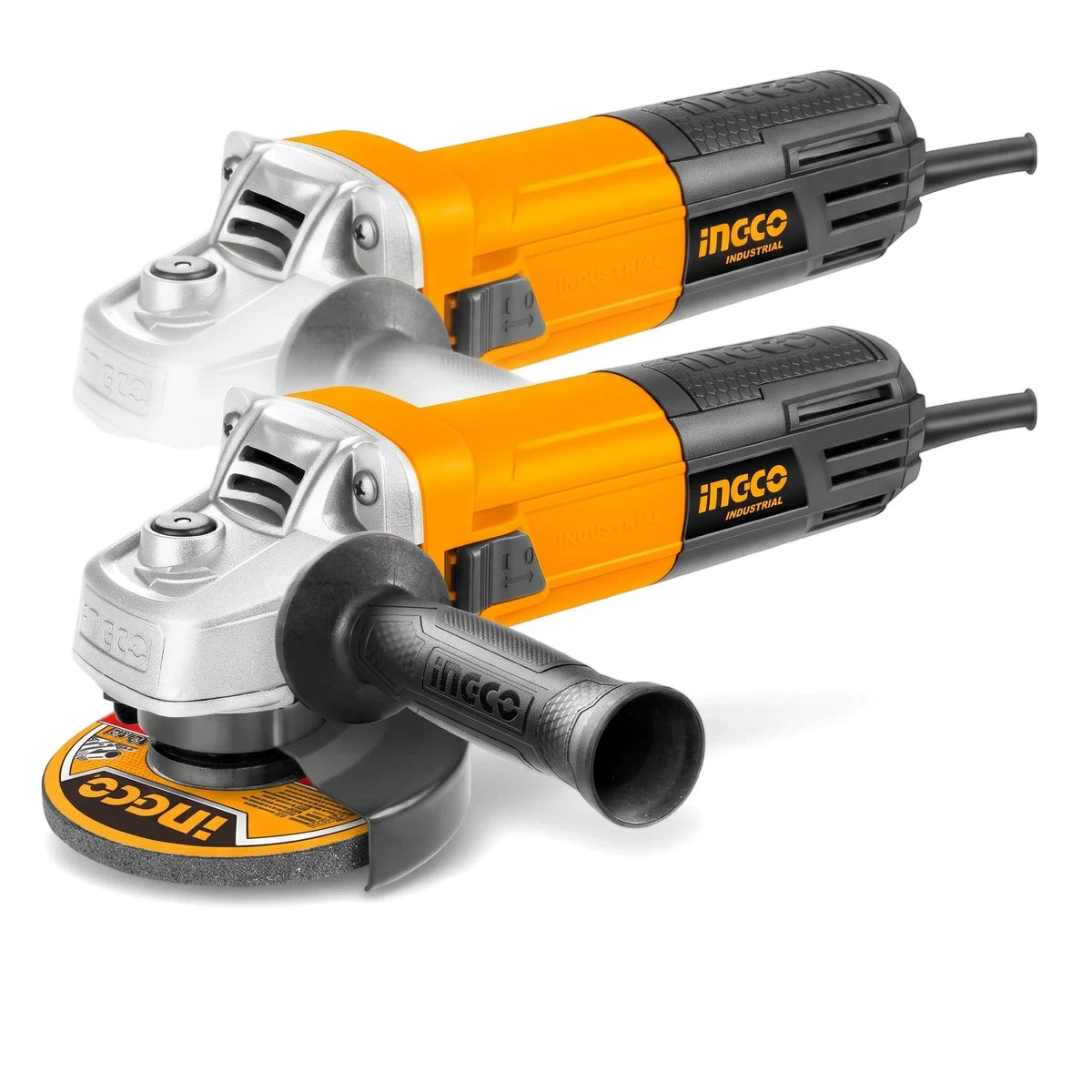 Yellow and black Ingco 950W industrial angle grinder with a 115mm disc, ready for heavy-duty grinding tasks.