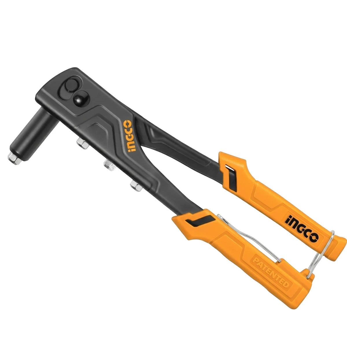 Ingco Aluminium Body Hand Riveter, 270mm, featuring black body and orange handles, for fastening and repair.
