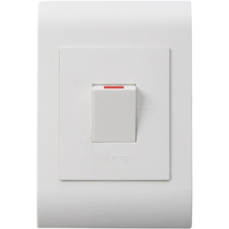 White 50A double pole electrical isolator switch with a polycarbonate frame, featuring a red indicator line on the toggle.