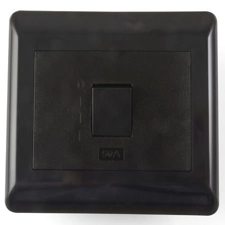 Black 50A electrical isolator socket with an edgy sapphire design, suitable for heavy-duty electrical applications.