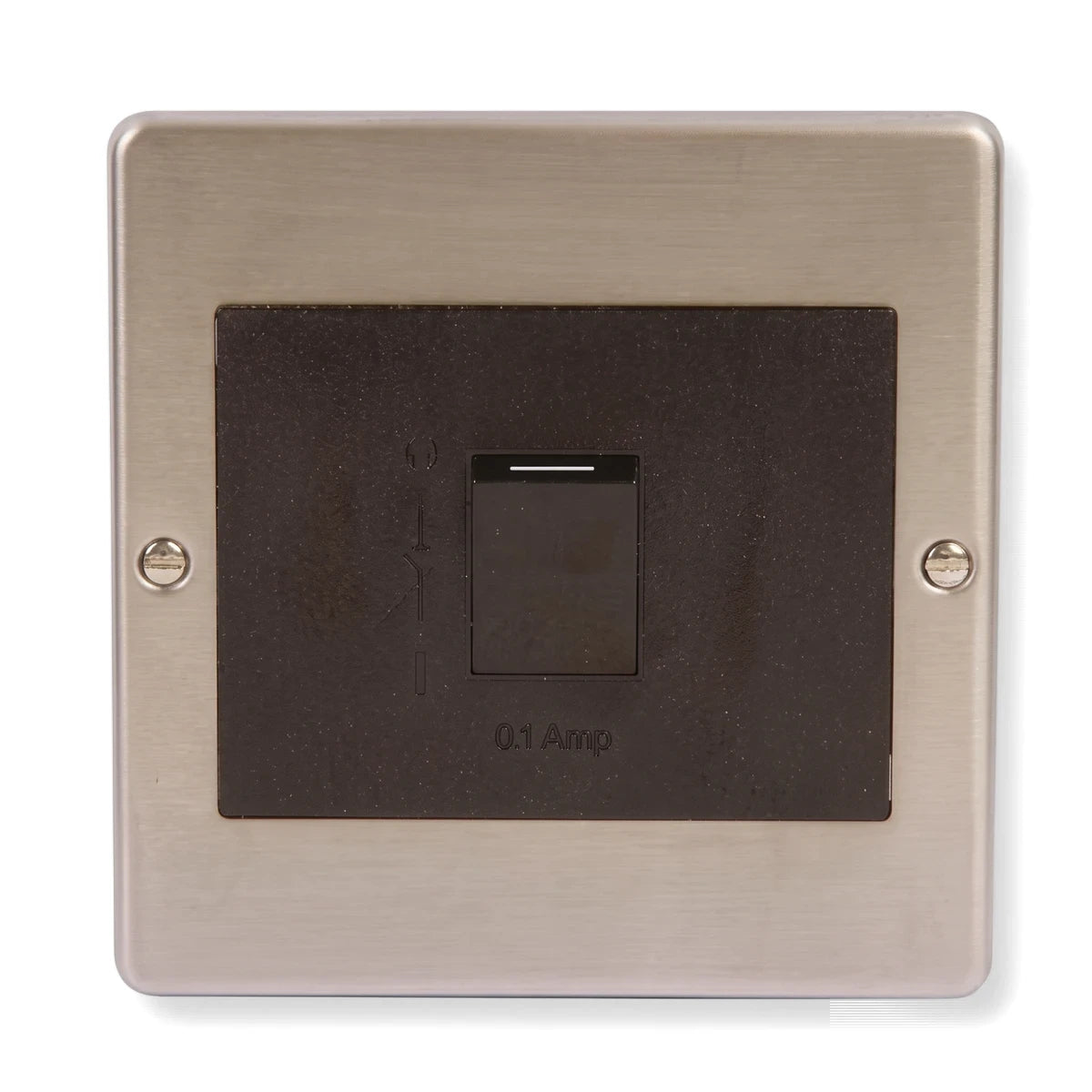 Brushed metal isolator switch with a dark central module and a single rectangular switch, providing power control in an