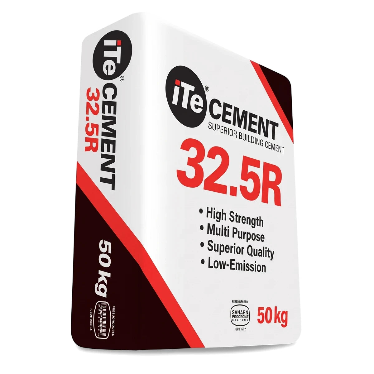 White iTe CEMENT 32.5R 50kg bag with prominent red and black branding, shown standing upright.