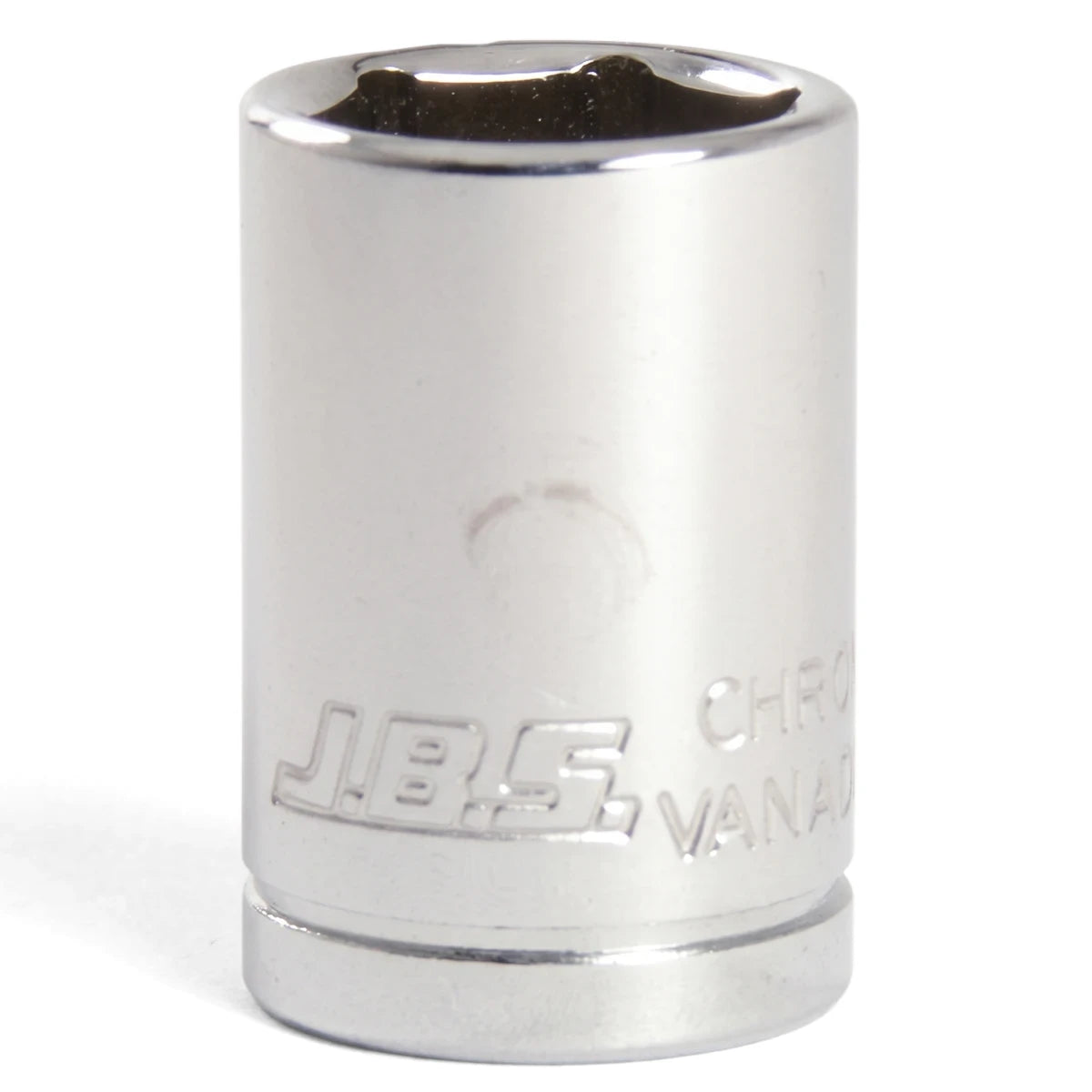 Jbs 1/2-inch drive 13mm chrome vanadium socket for automotive and mechanical repairs, close-up on a white background.