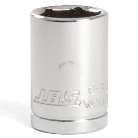 Jbs 1/2-inch drive 13mm chrome vanadium socket for automotive and mechanical repairs, close-up on a white background.