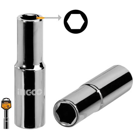 Jbs 1/2-inch drive 13mm deep socket, chrome-plated, with hexagonal opening detail, displayed on a white background.