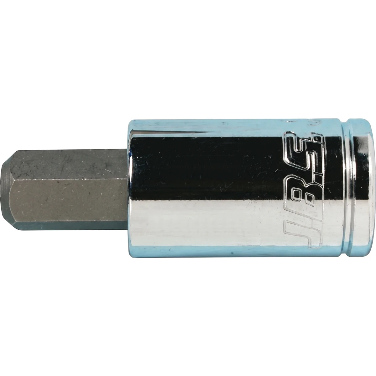 Jbs 1/2-inch drive 14mm hex bit socket, made of chrome-plated metal with a dark grey hexagonal bit, shown horizontally.