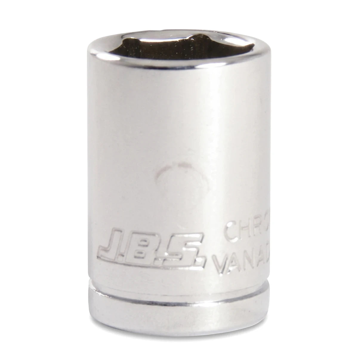 Jbs 1/2-inch drive 14mm socket in chrome vanadium steel, close-up side view of the cylindrical tool.