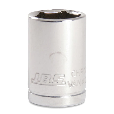 Jbs 1/2-inch drive 14mm socket in chrome vanadium steel, close-up side view of the cylindrical tool.