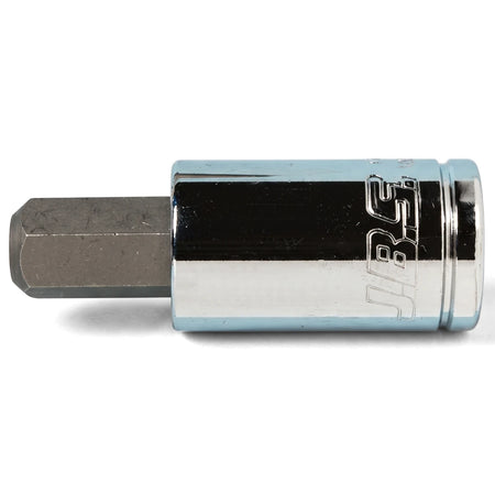 Jbs 1/2-inch drive 17mm hex bit socket, made of chrome-plated metal with a dark grey hex bit, shown horizontally.