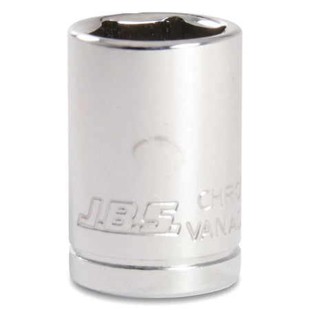 Jbs 1/2-inch drive 23mm socket made of reflective chrome vanadium steel, viewed upright on a white background.