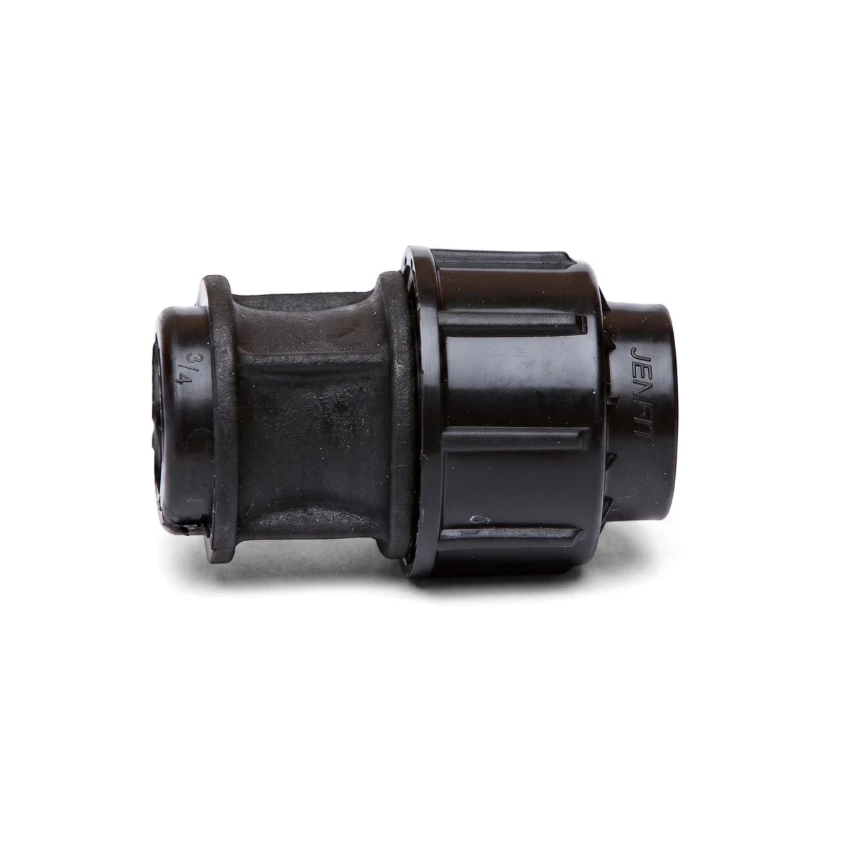 Black Jenfit female adapter, a plastic plumbing fitting, shown in a horizontal view with 3/4 inch and Jenfit markings.