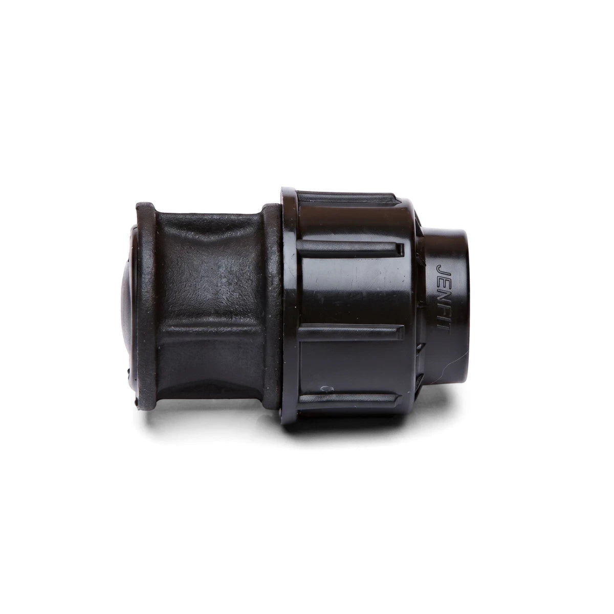 Black plastic Jenfit End Plug 25mm, a cylindrical plumbing fitting, shown in a studio shot against a white background.