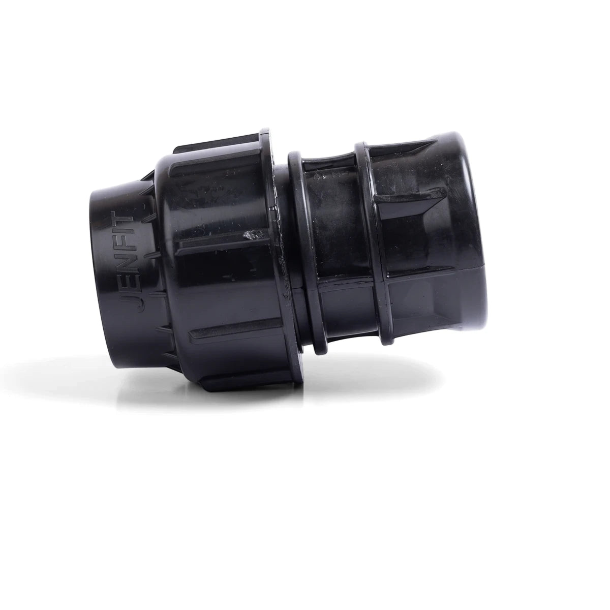 Black Jenfit female adapter, 20mm x 1/2", a durable plastic plumbing fitting viewed from an angle.