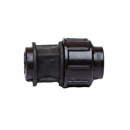 Black Jenfit female adapter, 20mm x 1/2 inch plastic pipe fitting for plumbing applications, shown from a side view.