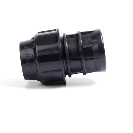 Black Jenfit Female Adapter pipe fitting, 25mm x 1/2 inch, made of durable plastic, for plumbing connections.