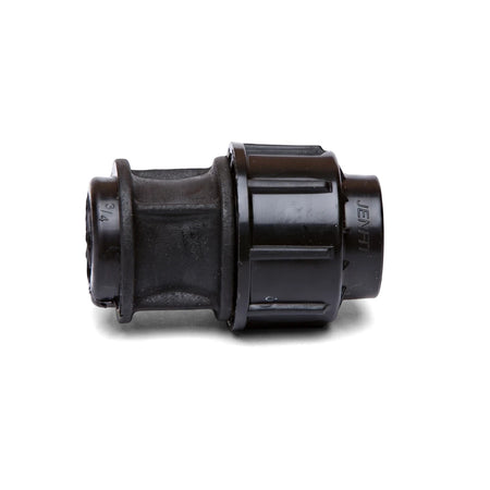 Black plastic Jenfit Female Adapter, 40mm x 1 1/2 inch pipe fitting for plumbing and irrigation systems.