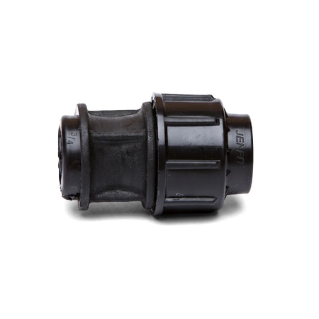 Black plastic Jenfit Female Adapter (40mm x 1 inch) pipe fitting for plumbing applications.