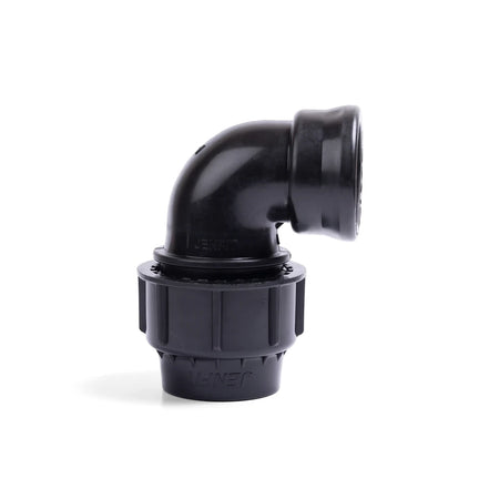 Black Jenfit female elbow, 32mm x 1/2", for pipe connections, shown in an isolated studio shot.