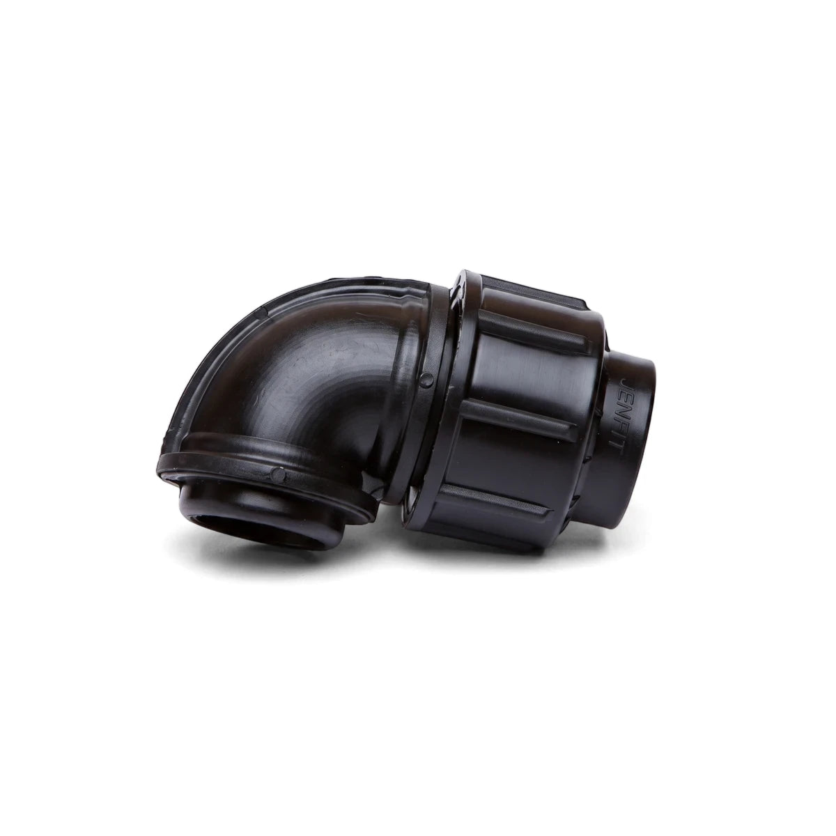 Black Jenfit female elbow fitting, 32mm x 3/4 inch, a durable plastic plumbing component for irrigation.