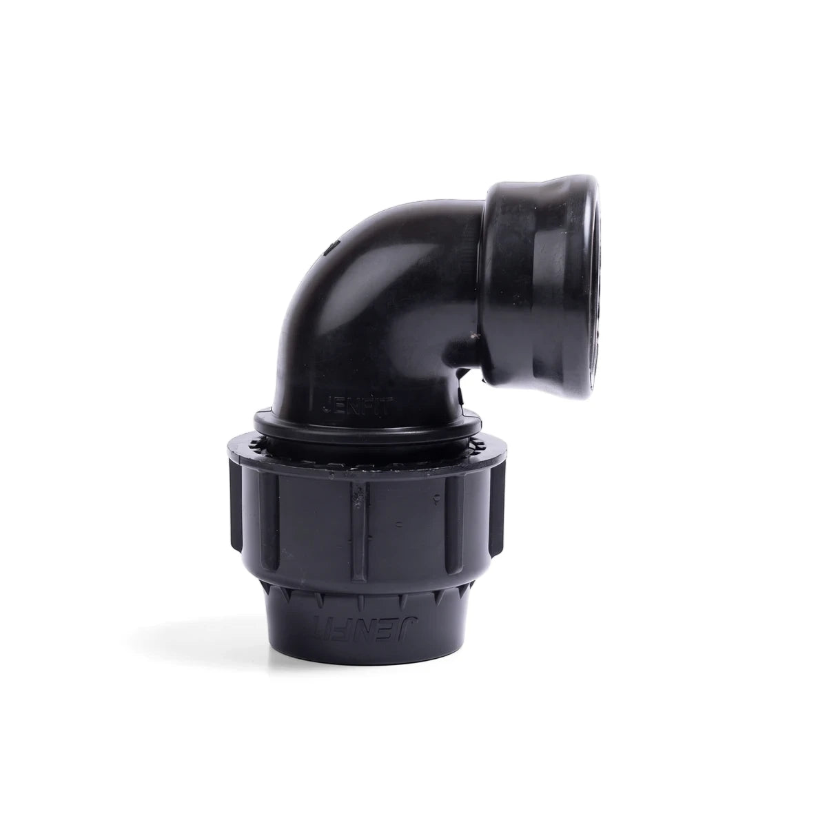 Black Jenfit female elbow plumbing fitting, 25mm x 3/4 inch, presented on a clean white background.