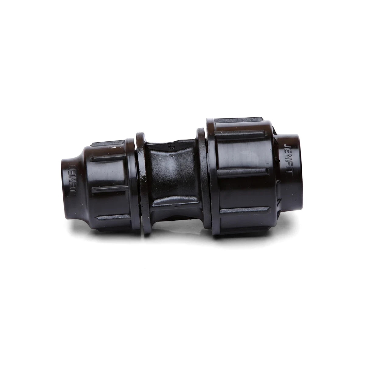 Black Jenfit Reducing Coupling pipe fitting, 32mm x 20mm, made of plastic and shown from a slight angle.