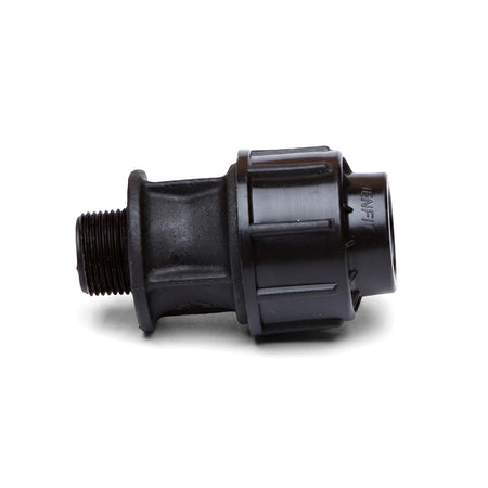 Black Jenfit/Sab adapter, 63mm x 2 1/2 inches, made of durable plastic with threaded and compression ends.