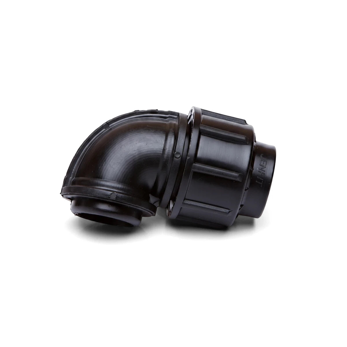 Jenfit/Sab black 63mm x 2 inch female elbow pipe fitting, made of durable plastic, for plumbing systems, viewed from a