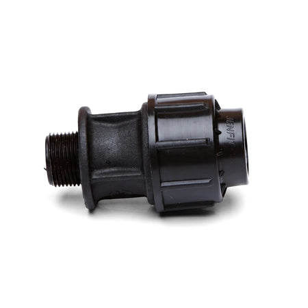 Black Jenfit/Sab male adapter, a 63mm x 2" threaded plastic plumbing fitting, photographed against a white background.