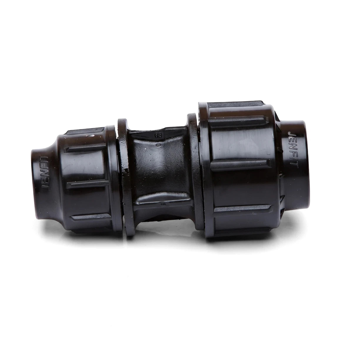 Black Jenfit Sab reducing coupling, 63mm x 50mm, for connecting pipes in plumbing applications.