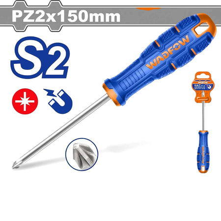 Jtech Pozidriv Screwdriver - Pz2 X 150mm with blue and orange handle and magnetic tip
