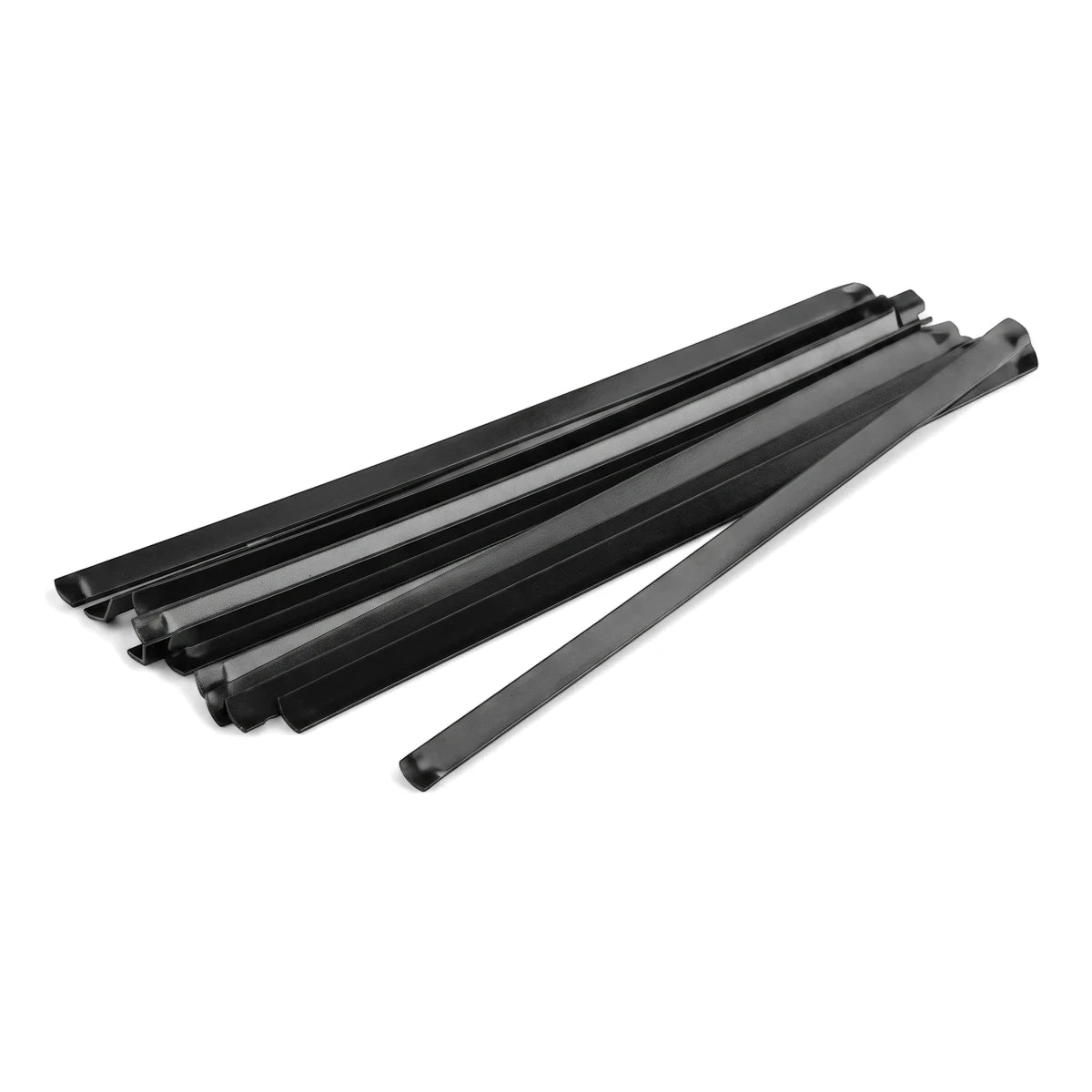 Five black junior hacksaw blades, arranged diagonally on a white background, for replacement.
