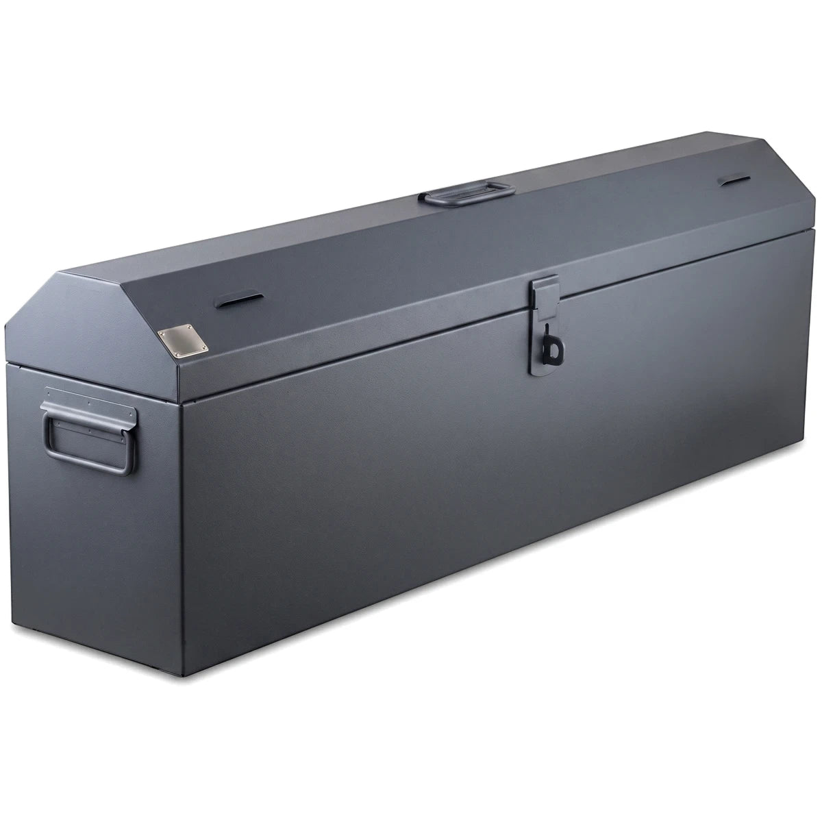 Dark grey metal K-Type Tool Box, 950mm x 200mm x 310mm, seen from a high-angle front view, for industrial storage.
