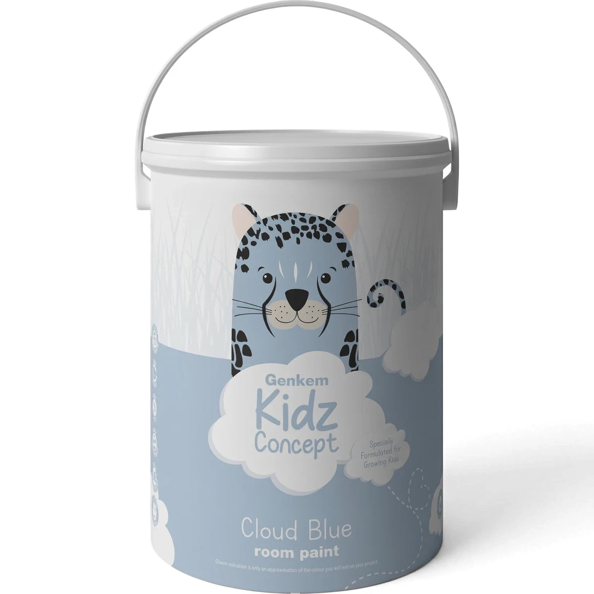 Kidz Room Interior Paint in Cloud Blue, a 5-litre white bucket with a fun blue cat graphic label.