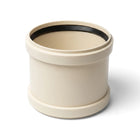 Beige plastic Kimberley socket rubber ring plumbing fitting, cylindrical shape with a black interior seal, on a white