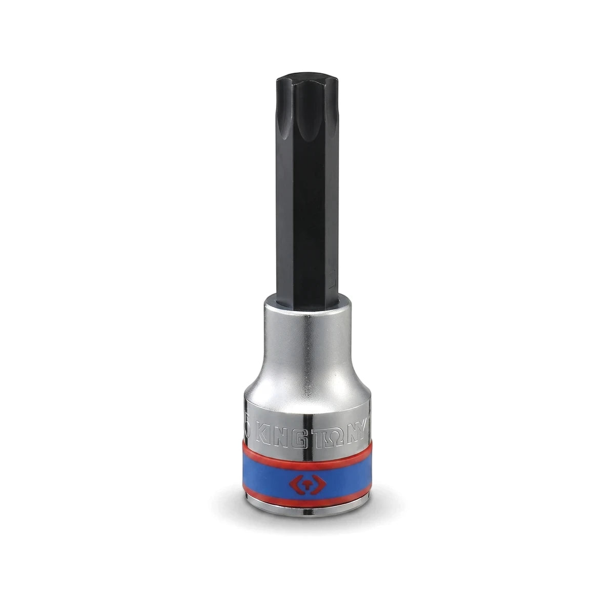 King Tony 1/2-inch drive male Torx socket T55 with black bit and silver body, featuring a blue and red band.