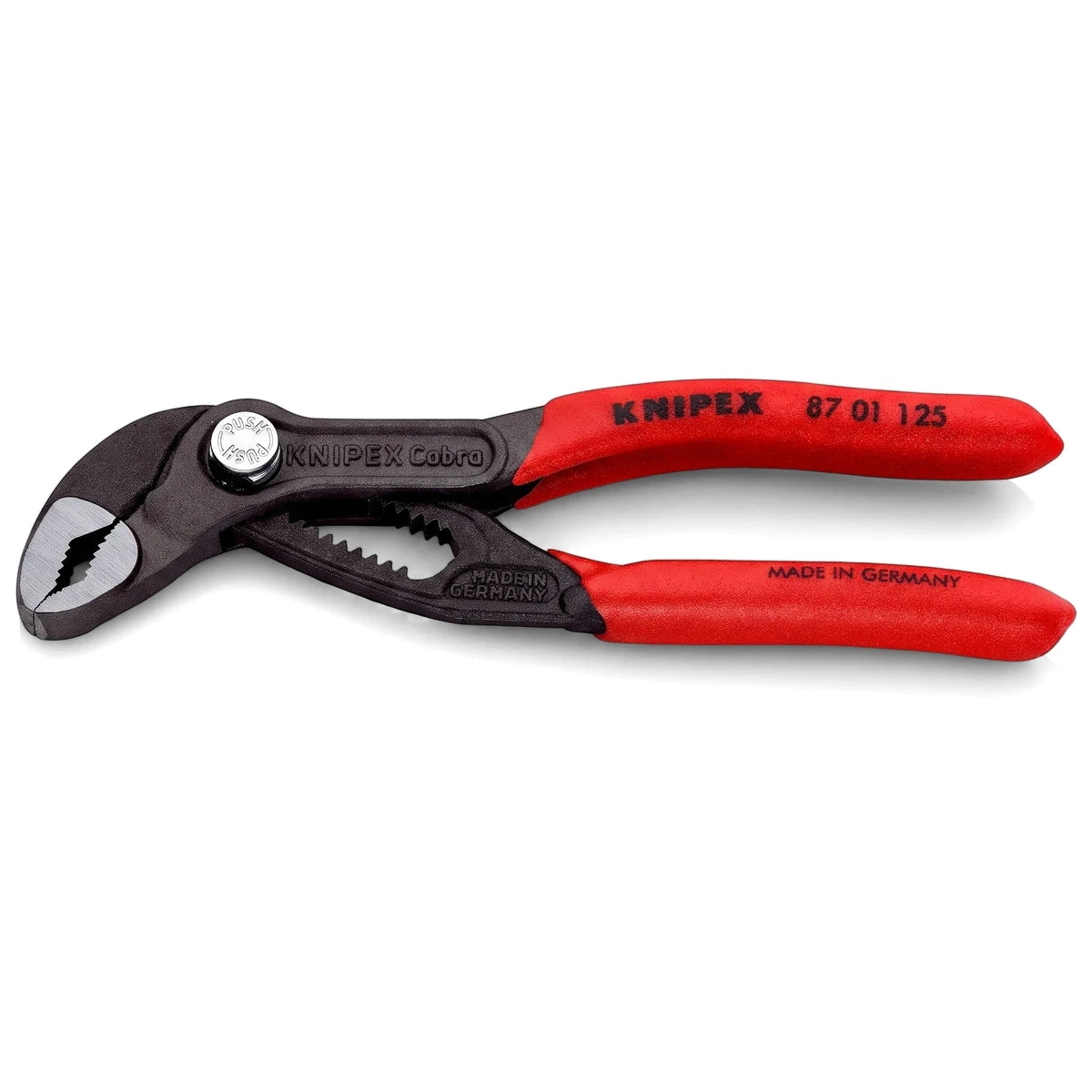 Black and red Knipex Cobra 400mm groove joint pliers with textured handles, laid horizontally.